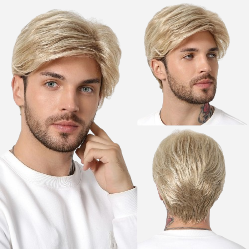 Perruque Homme 100% Cheveux Naturels - Châtain Avec Reflets - Taille Moyenne - Neuf Avec étiquettes