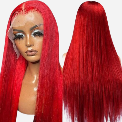 Perruque Synthétique Longue Rouge Lisse - Neuf Sans étiquettes, 4 Bonnets Offerts