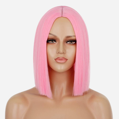 perruque de femme carre rose