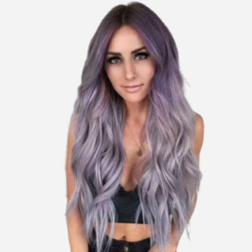 perruque longue violette