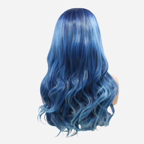 Perruque avec des longue cheveux bleu