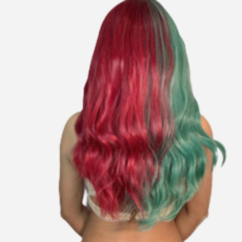 perruque avec une split hair vert et rouge