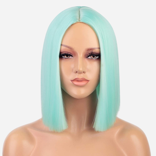 perruque de femme courte couleur bleu menthe