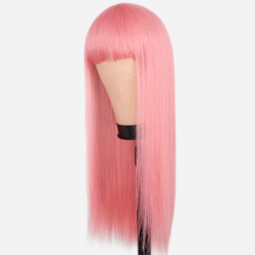 perruque femme cheveux long rose
