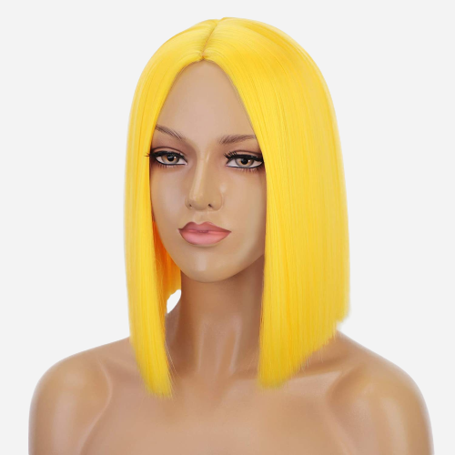 perruque de femme aux cheveux court jaune