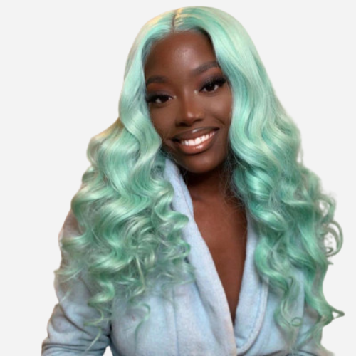 Perruque verte porte sur une femme noir